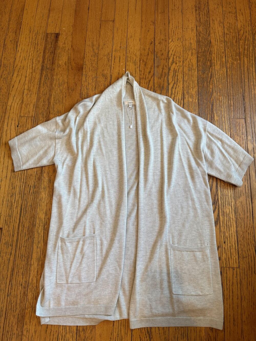 Tyler Boe Cardigan Womens Large Light Gray Silk Cashmere Open Front Short Sleeve
